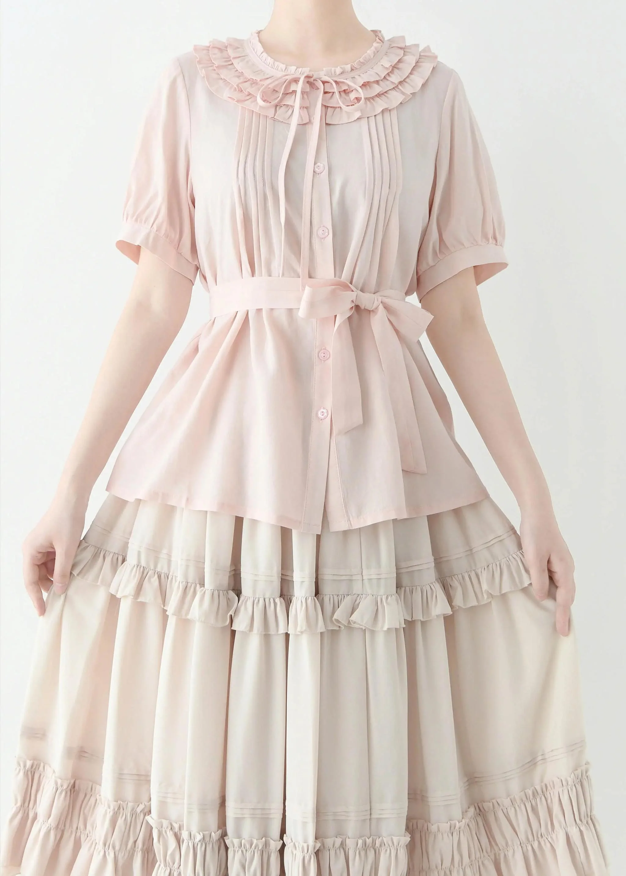MIST - Vernal Stream - Lightweight Kawaii Lolita Blouse, Detachable Waist Tie