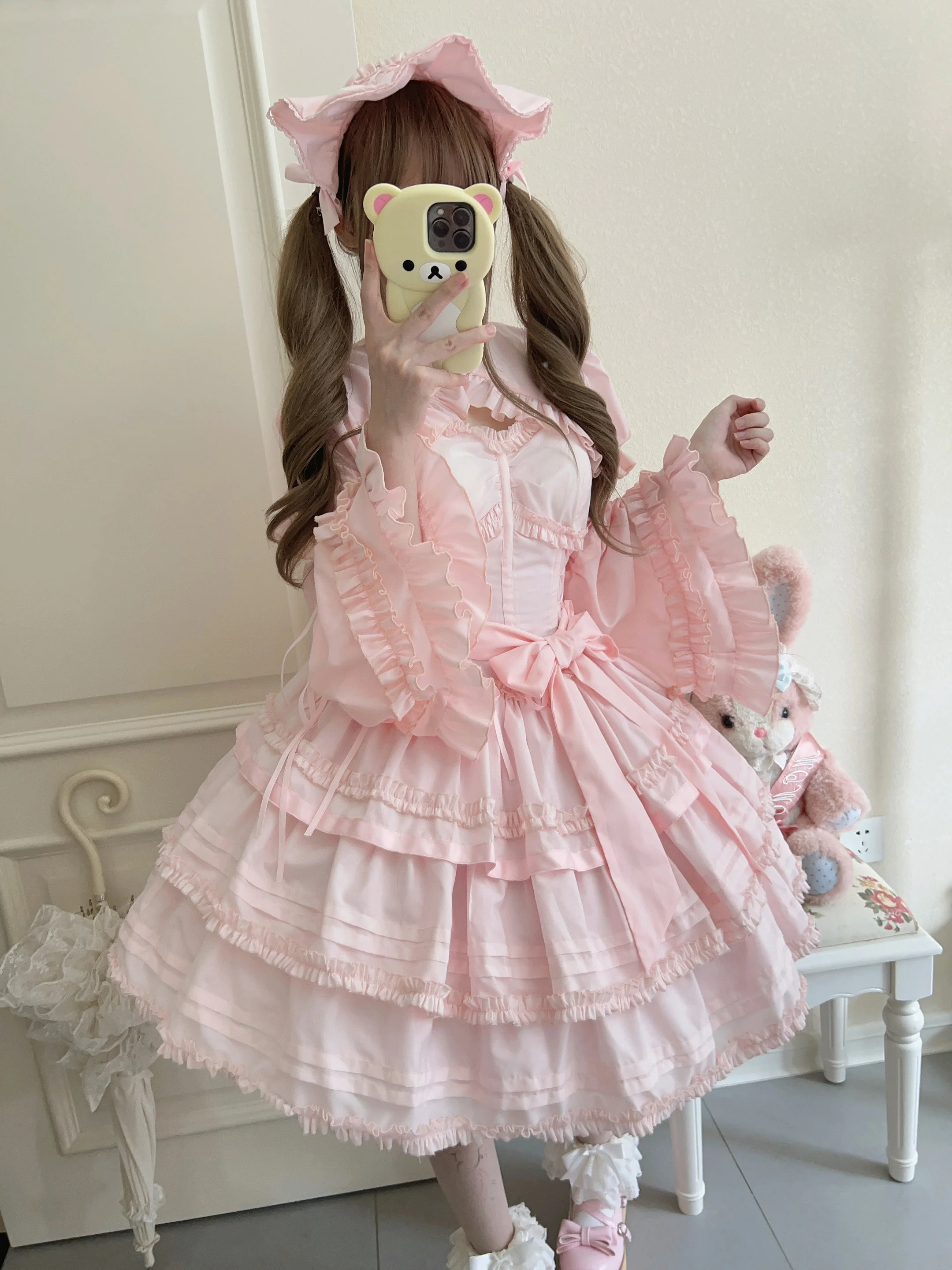 Mengfuzi - Lilith - Pink Sweet Lolita JSK Tiered Ruffle Dress with Bolero