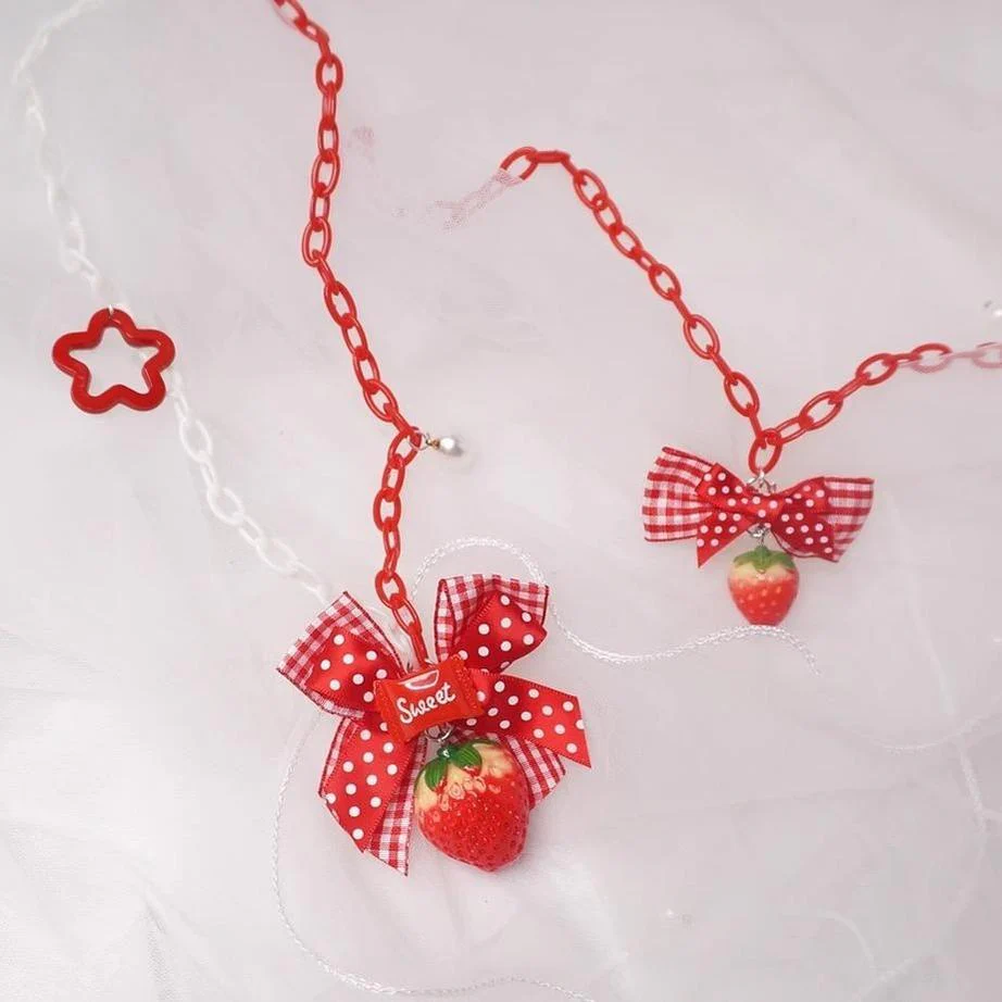 MaoJiang Handmade - Handmade Sweet Lolita Necklace, Strawberry Pendant