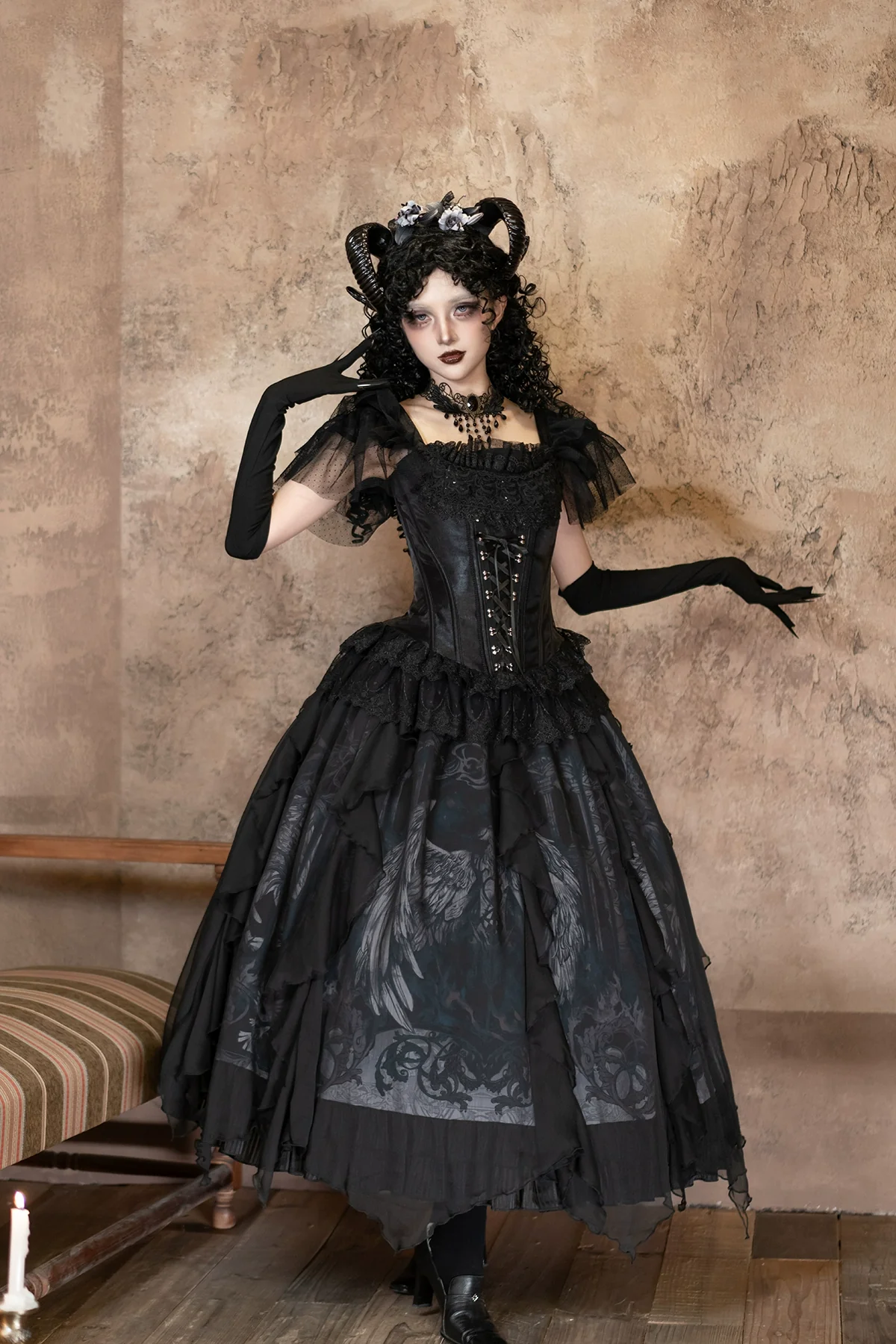 Muppet Mind Ben - Demon Goat - Gothic Lolita Corset & Printed SK