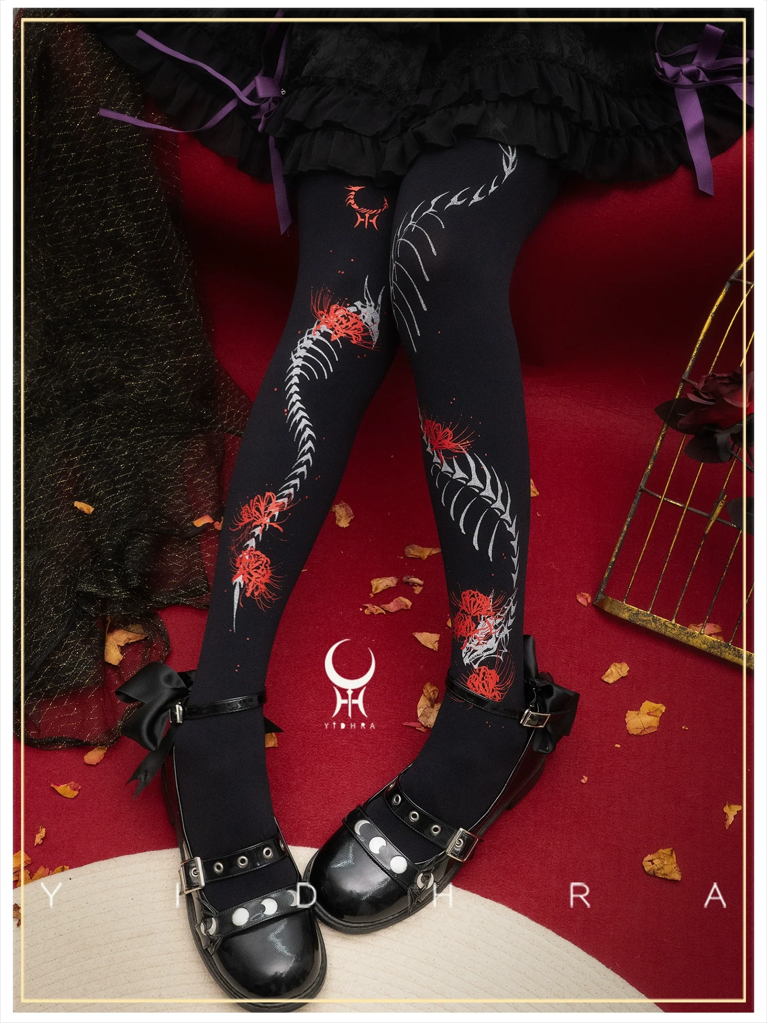 Yidhra - Dragon Abyss - Halloween Gothic Lolita Pantyhose, Red Spider Lily Print