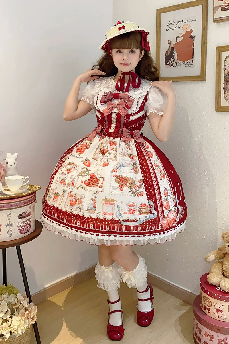 Balladeer - Strawberry Manor - Sweet Lolita JSK Dress, Strawberry Print
