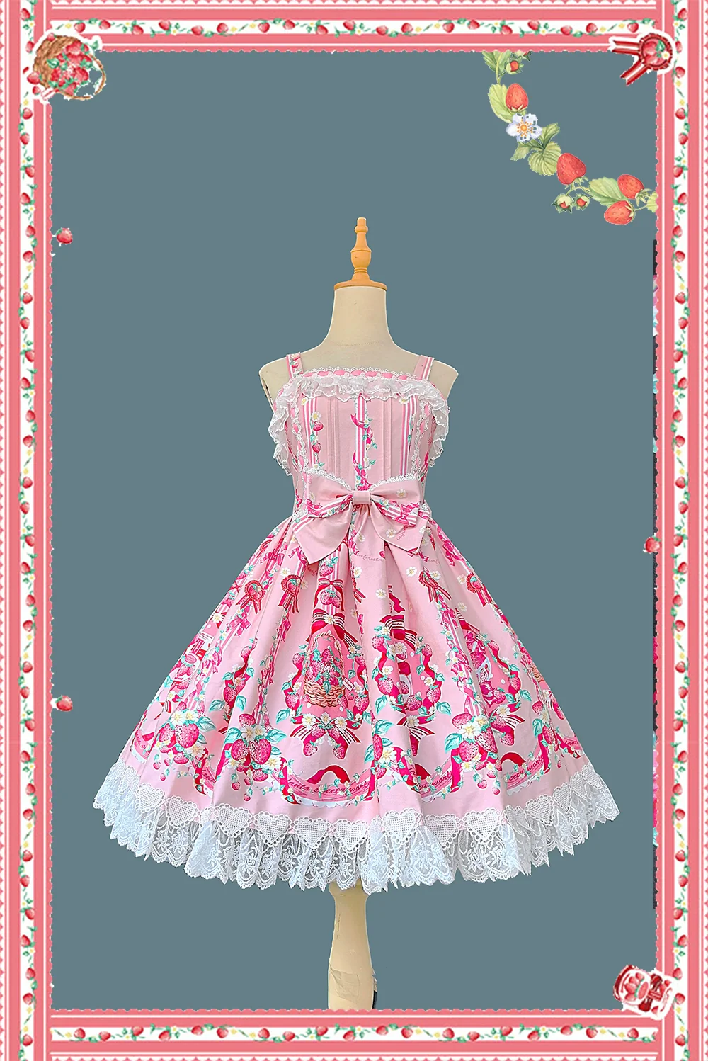 Infanta - Strawberry Culinary Maiden - Sweet Lolita JSK Dress With Strawberry Floral Print