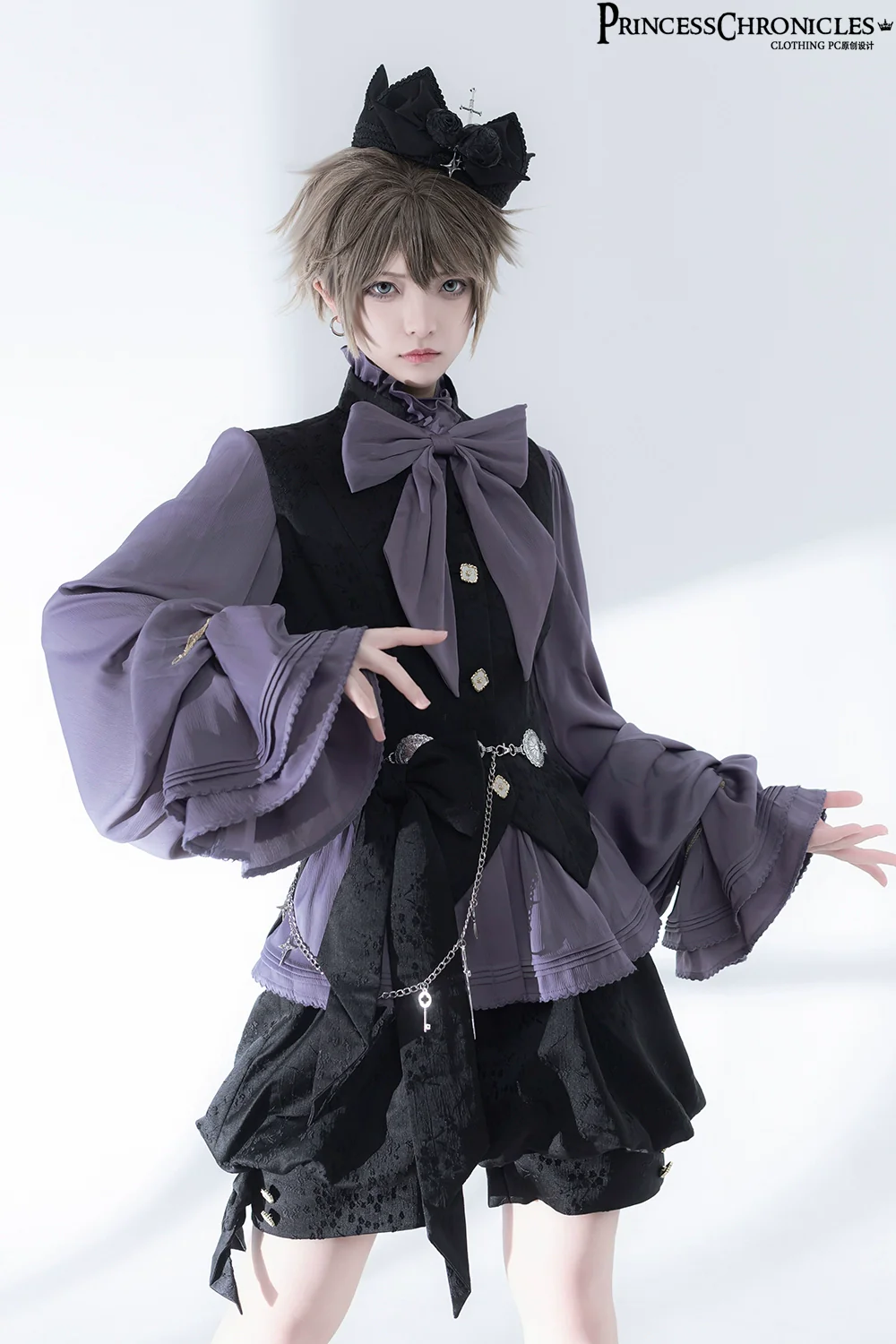 Princess Chronicles - Rabbit Hunt 2.0 - Ouji Lolita Retro Cool Purple Shirt & Shorts Set