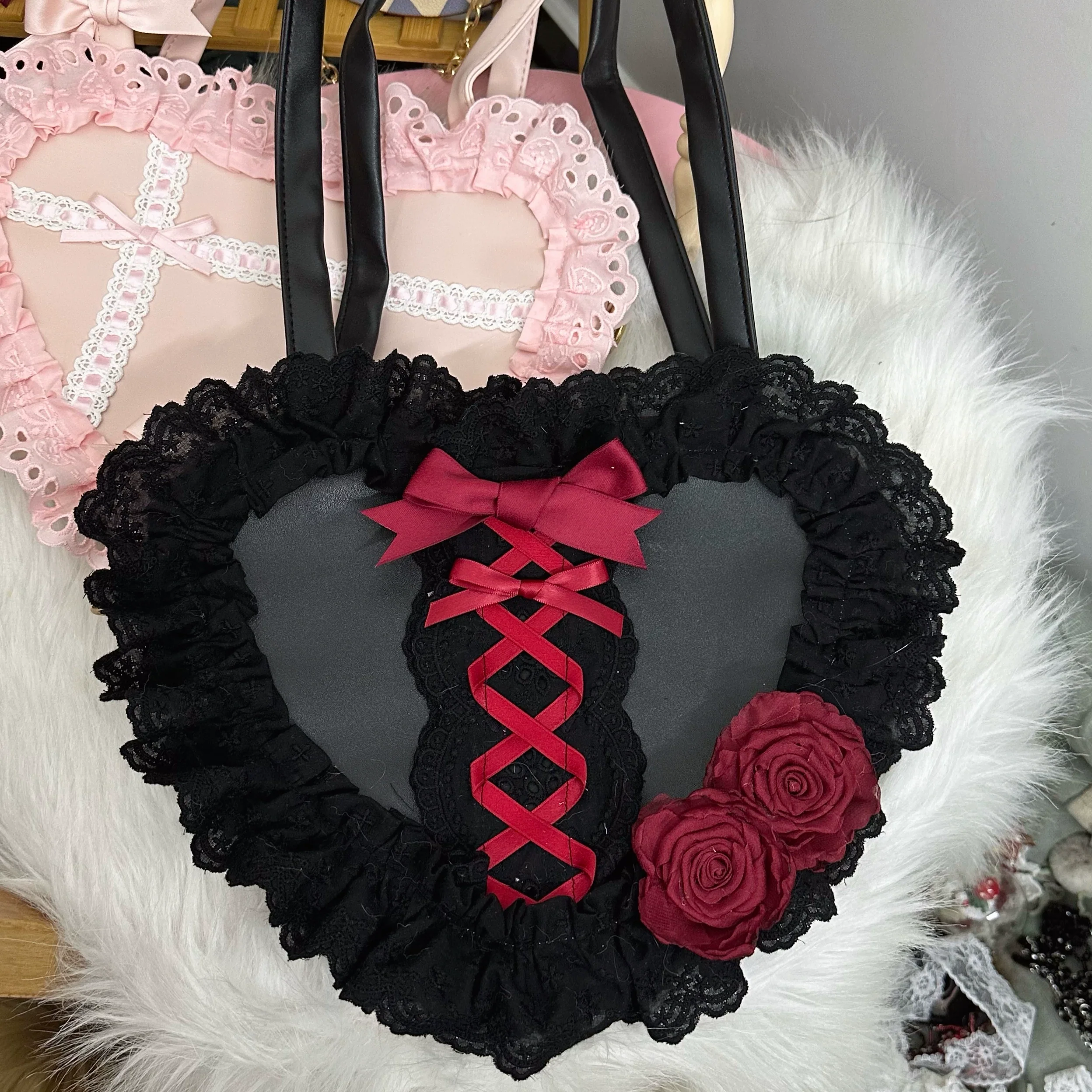 Chestnut Lolita - Sweet Lolita Bag Heart-shaped Lace Bag Multicolors