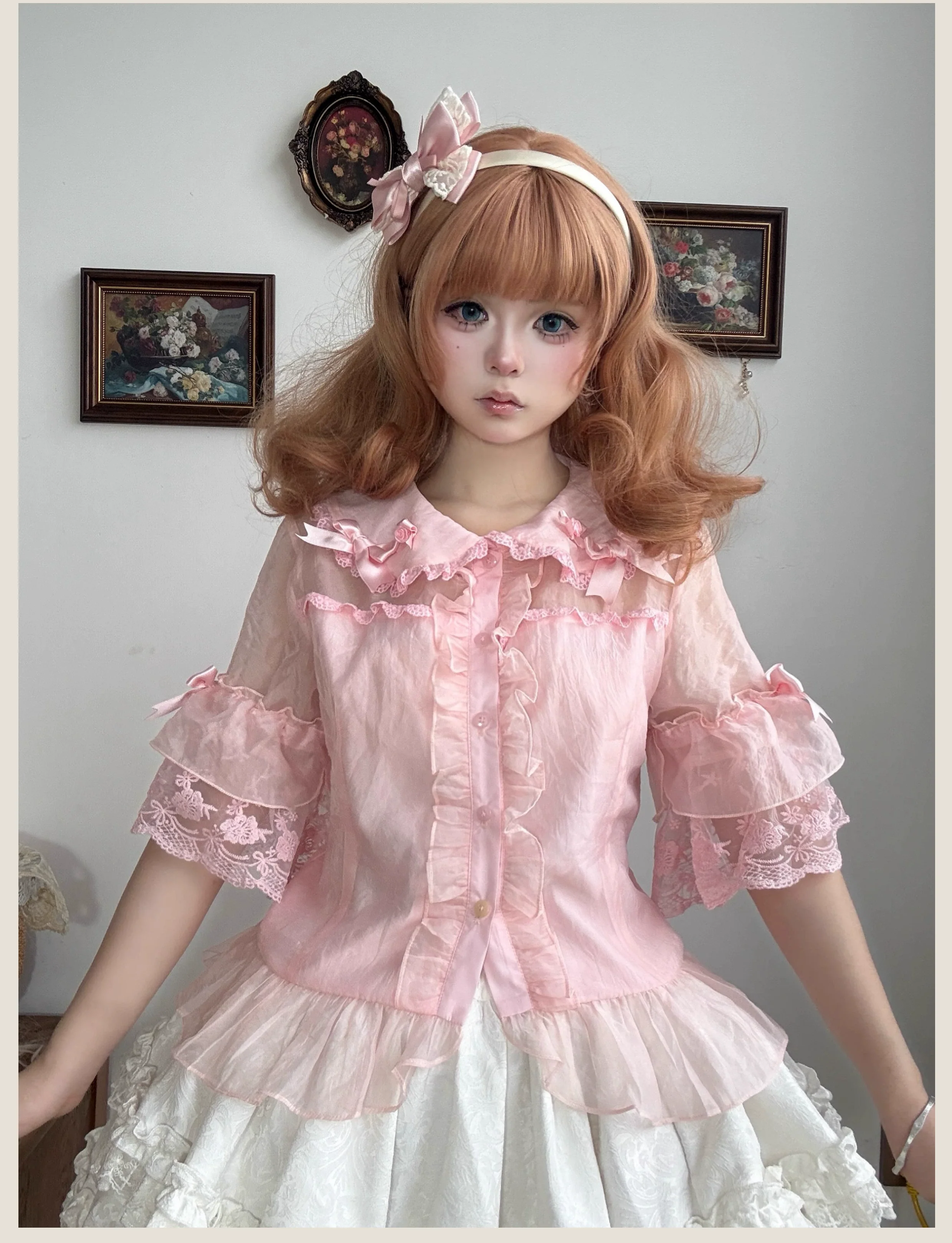 TaTaTa Lolita - Flower Wall - Sweet Lolita Blouse Chiffon Kawaii Half-Sleeved Shirt