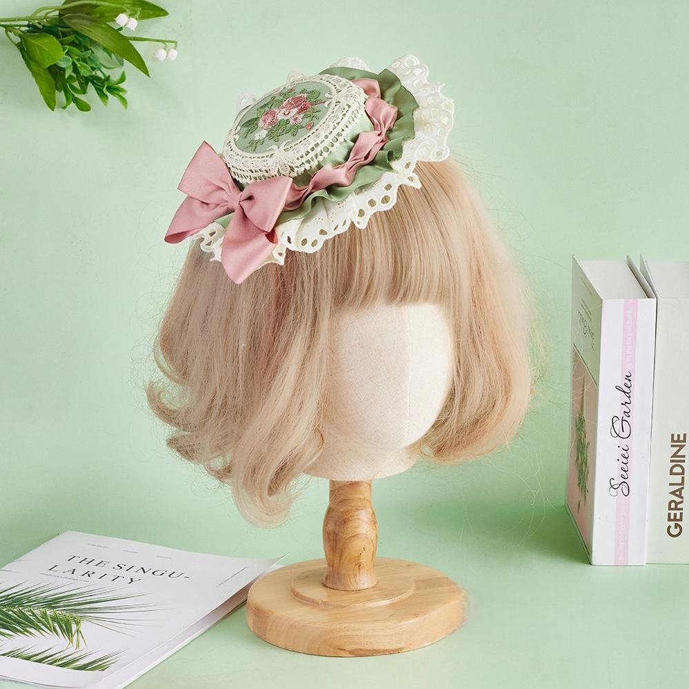 Sugar Time - Sweet Lolita Top Hat, Floral Embroidery