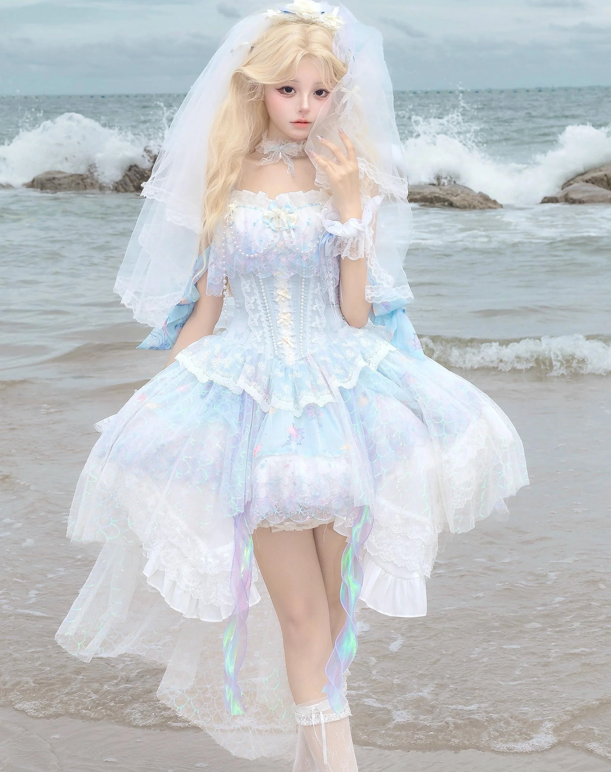 Qianmu - MermaidTears - Wedding Lolita JSK Dress, Ocean Theme
