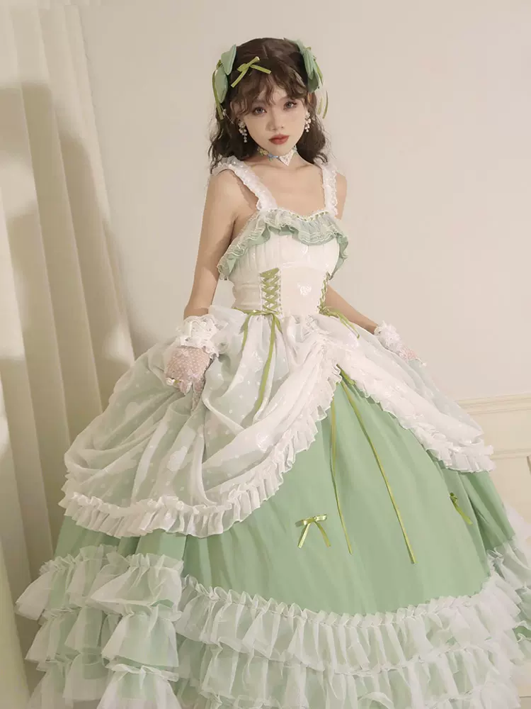 Daydream Whisper - Toting Basil - Plus Size Wedding Lolita Dress Green Bridal JSK
