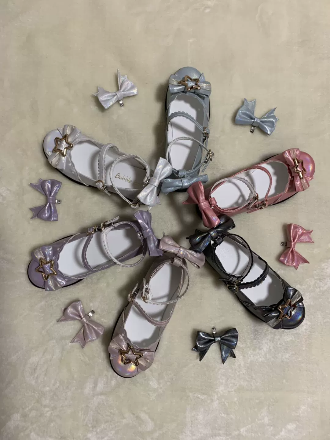 Bubble Cat - Dreamy Starry - Sweet Lolita Shoes Low Heel Bow Shoes