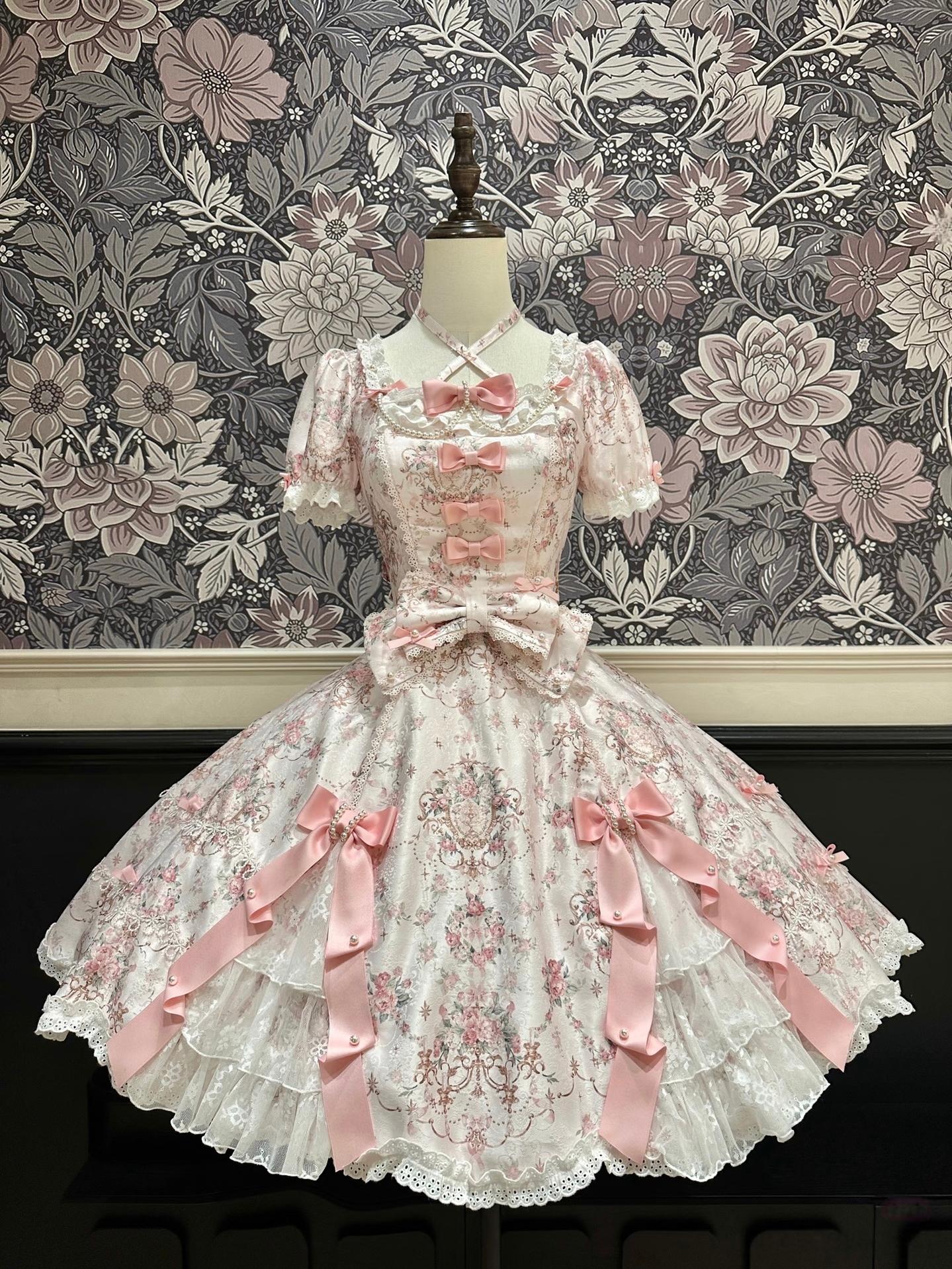 Mengfuzi - FLower in the Mirror - Old-School Lolita Bodice & SK Set, Short-Sleeved OP