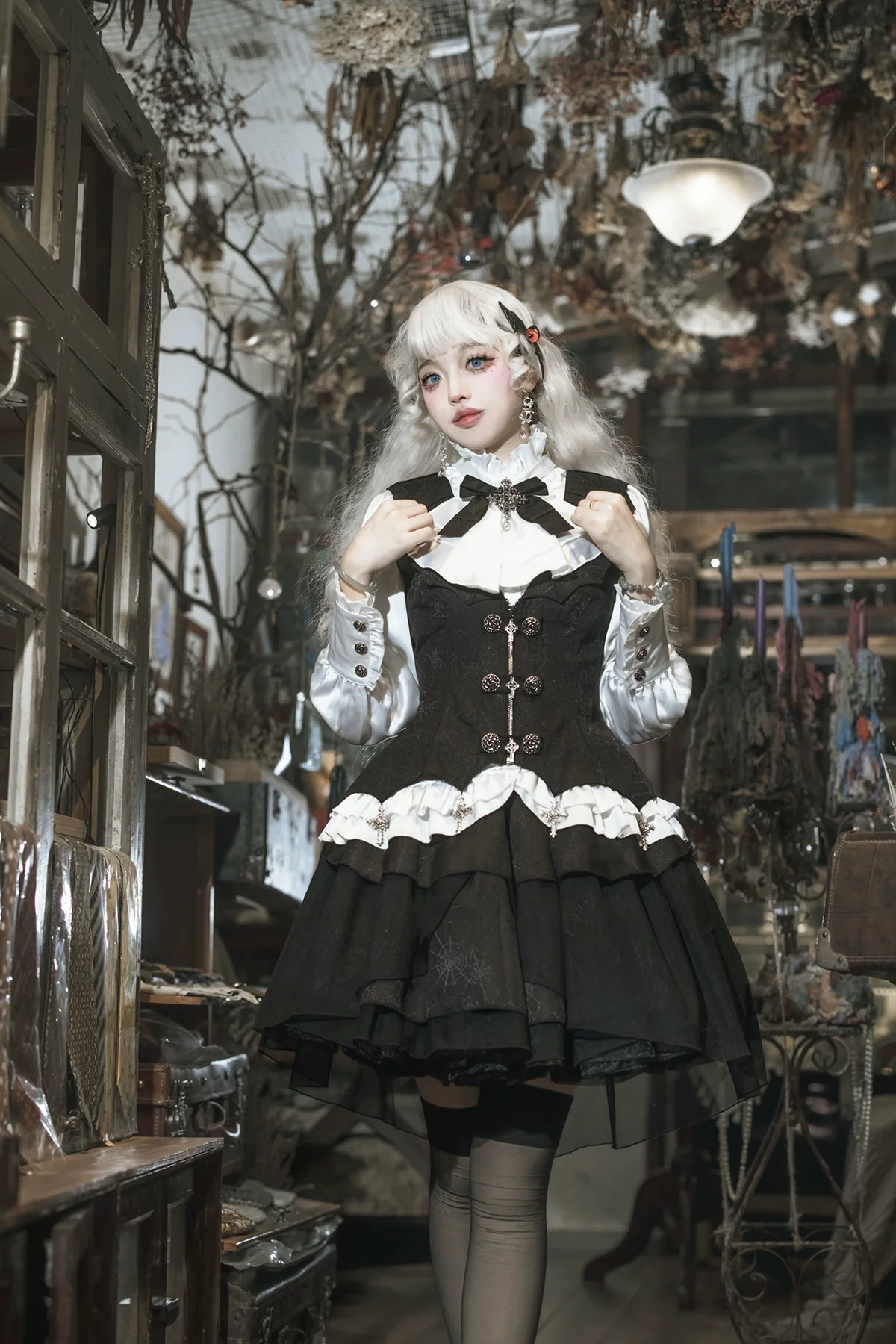 Letters from Unknown Star - Bloodline Duke - Gothic Lolita SK Suit Spider Web Vest and Blouse