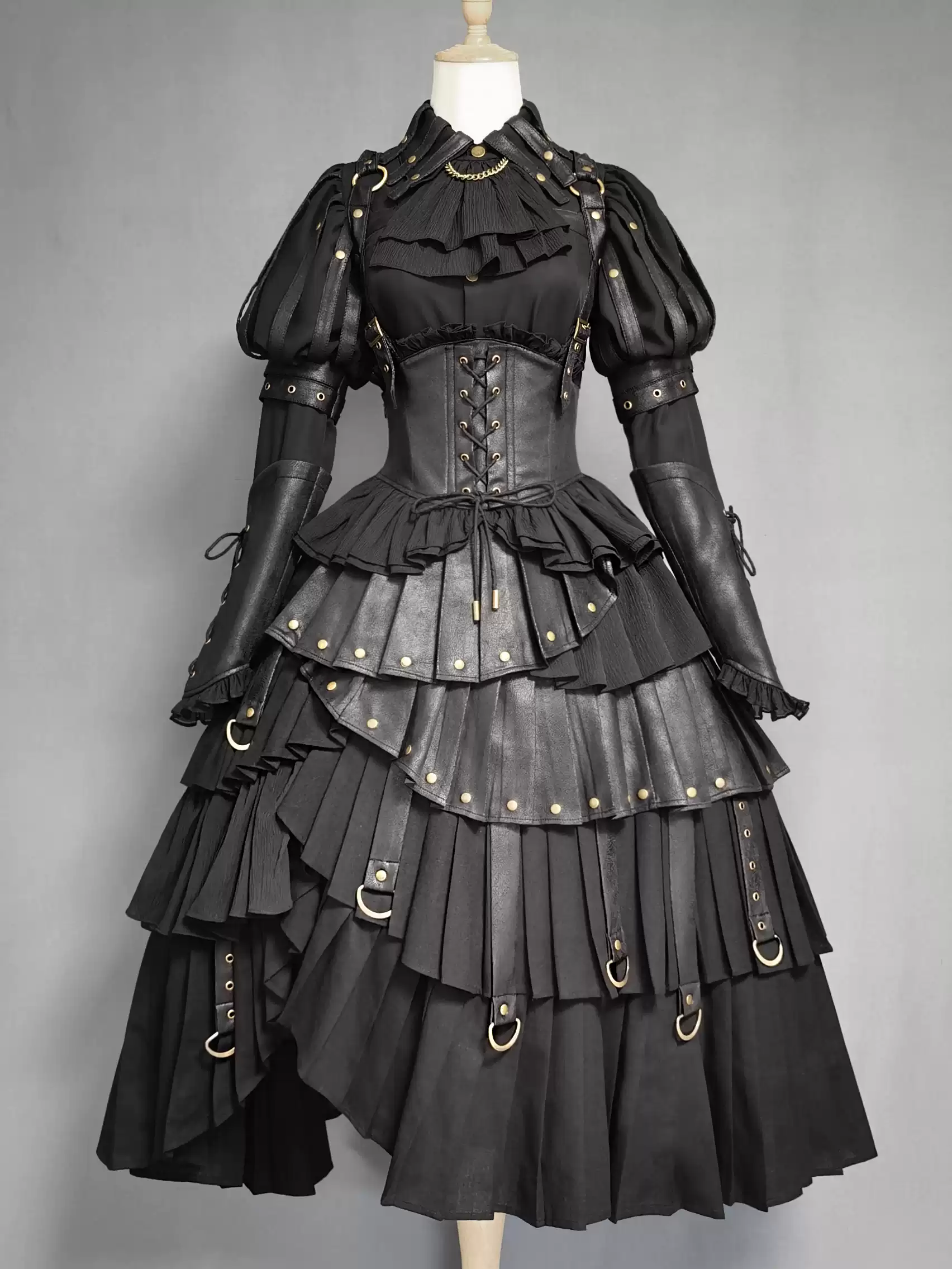 FOXTROT - Black Mist Beloved - Corset Gothic Lolita SK, Shirt, Faux Leather Cage Overlay