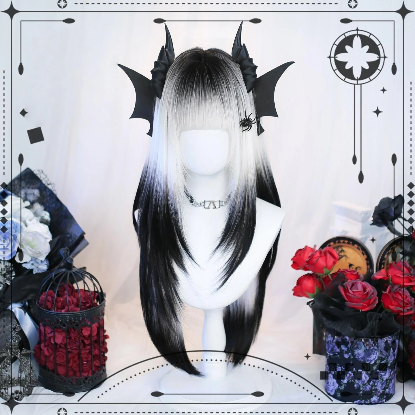 Dalao Home - Crow Pact - Gothic Lolita Layered Wig, Black and White Gradient