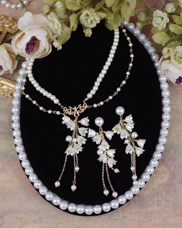 Rose of Sharon - Lily Miss - Elegant Lolita Pearl Necklace and Earrings Set