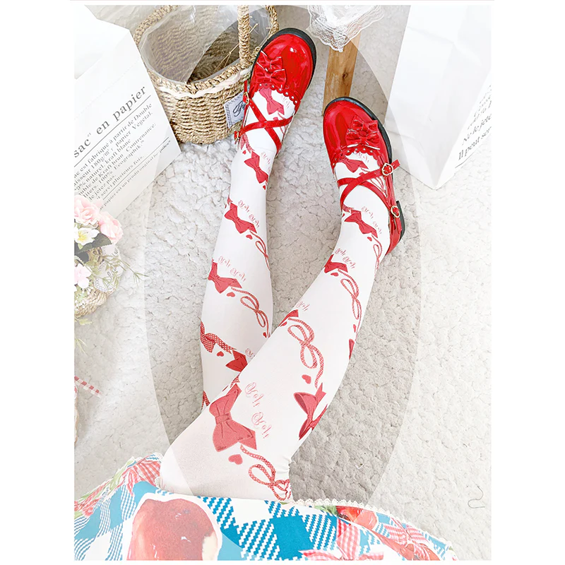 Roji roji - Sweet Lolita Knee Stockings, Bow Print