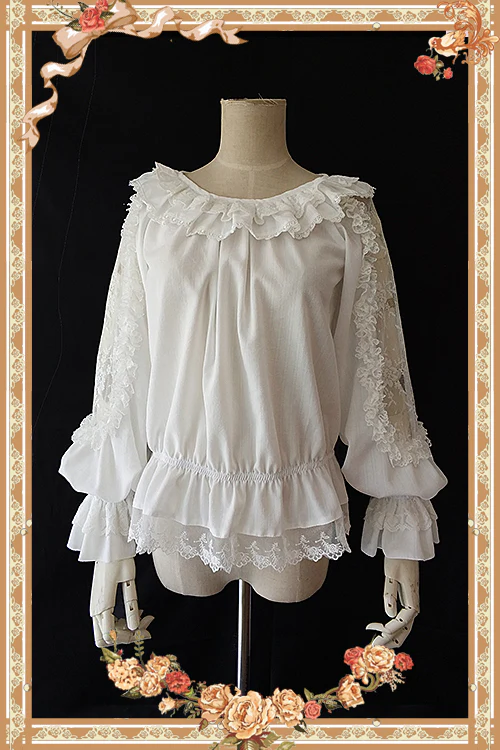 Infanta - Jenny Cookies - Classic Lolita Chiffon Blouse with Hollow-out Lace Shoulder