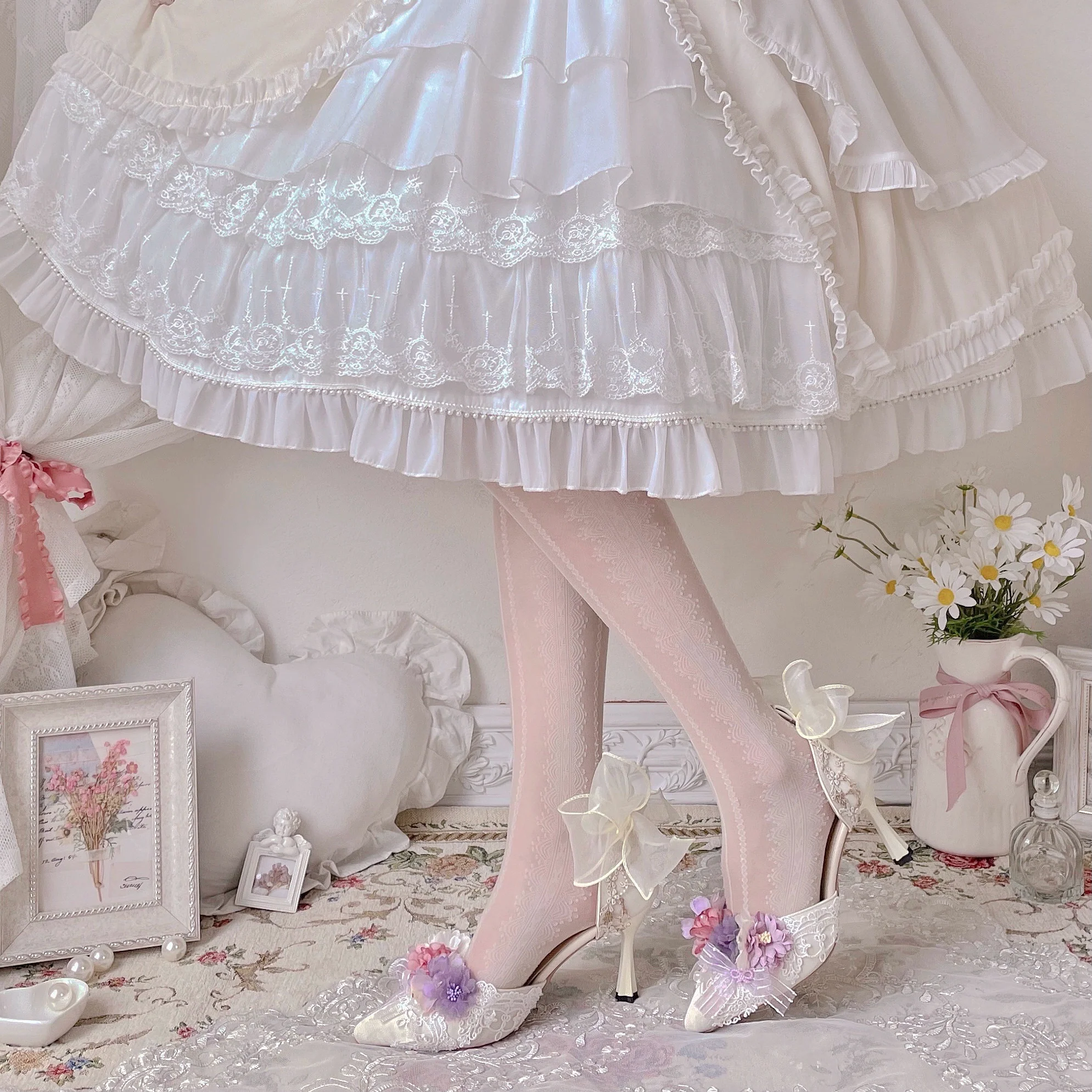 Sky Rabbit - Hanami Season - Wedding Lolita Heel Shoes with Floral Decoration