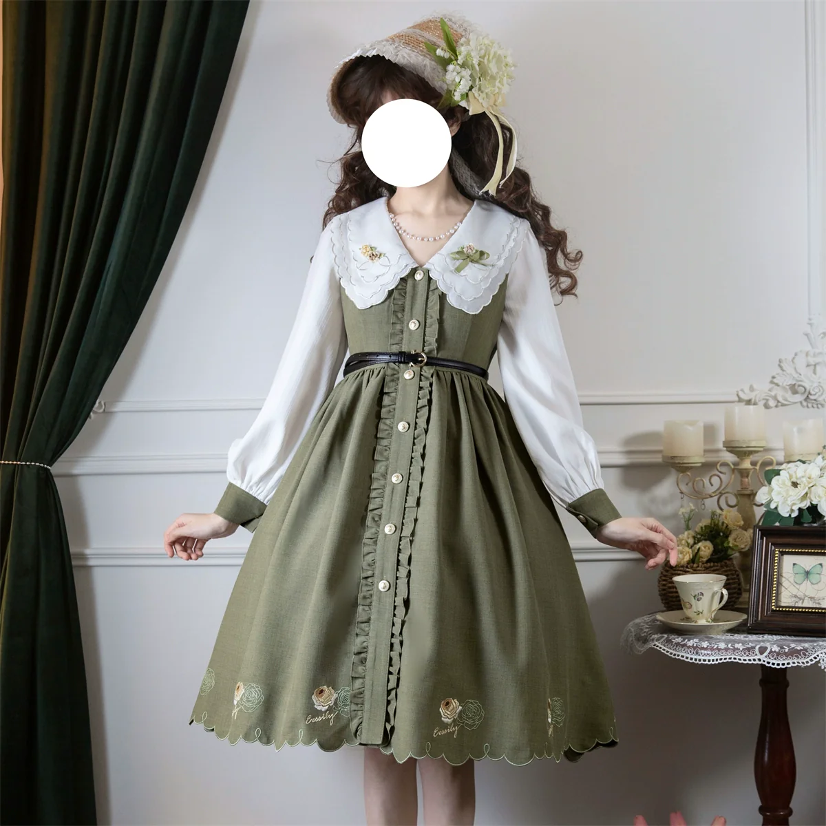 EESSILY - Window Rose - Classic Lolita OP Front Buttoned Embroidery Lolita Dress