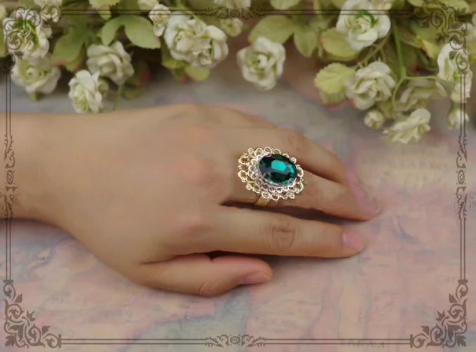 Rose of Sharon - Classical Lolita Gemstone Ring Elegant Vintage Opening Ring