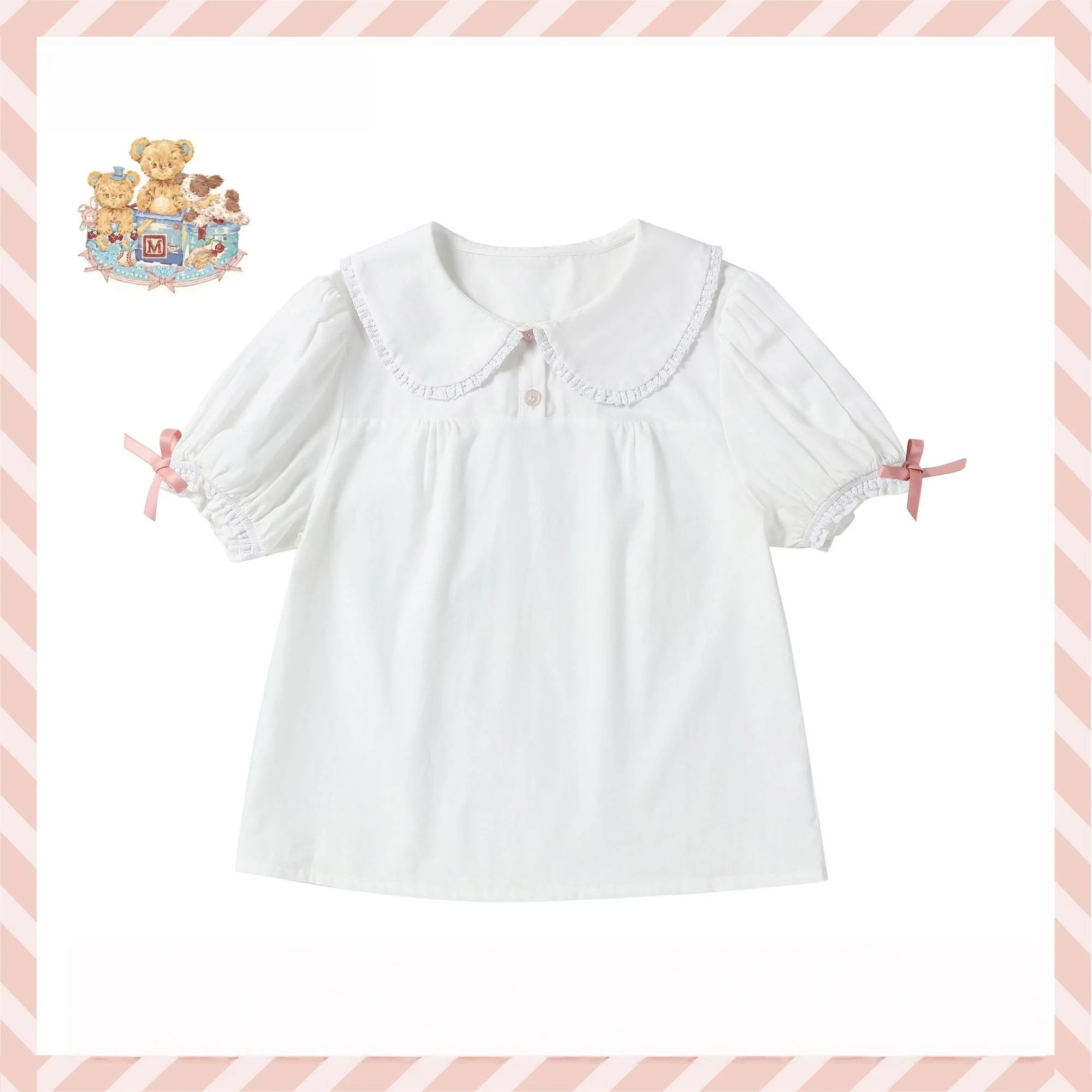 Walnut Museum- Toy Anniversary - Cotton Sweet Lolita Blouse, Bow Accents
