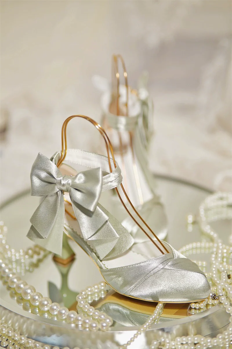 MR.Qiutian - Coronation - Elegant Lolita Shoes Satin Heels With Rose Buckle & Bow Clip