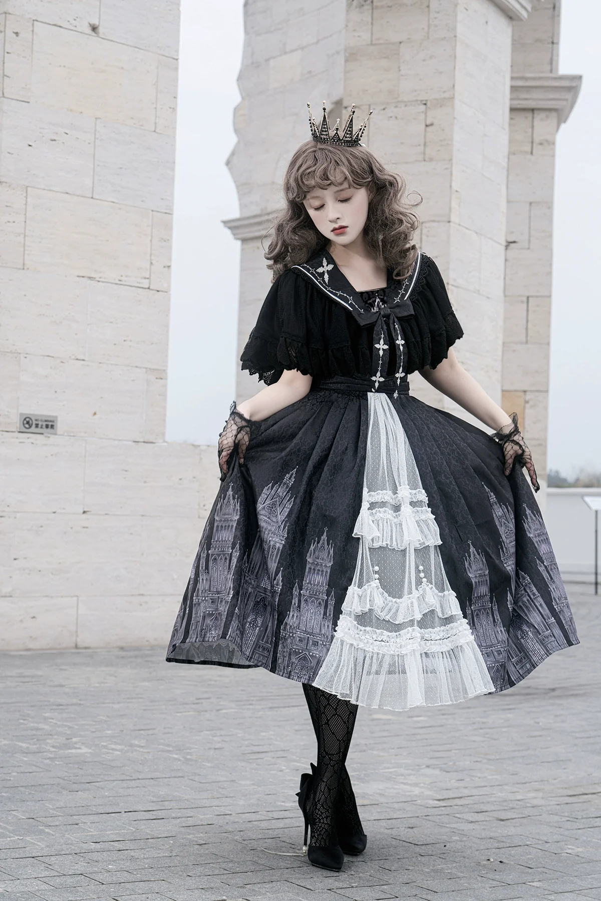 Cornfield Lolita - Silent Church - Gothic Lolita JSK Dress Printed Dress Thin Shawl Set