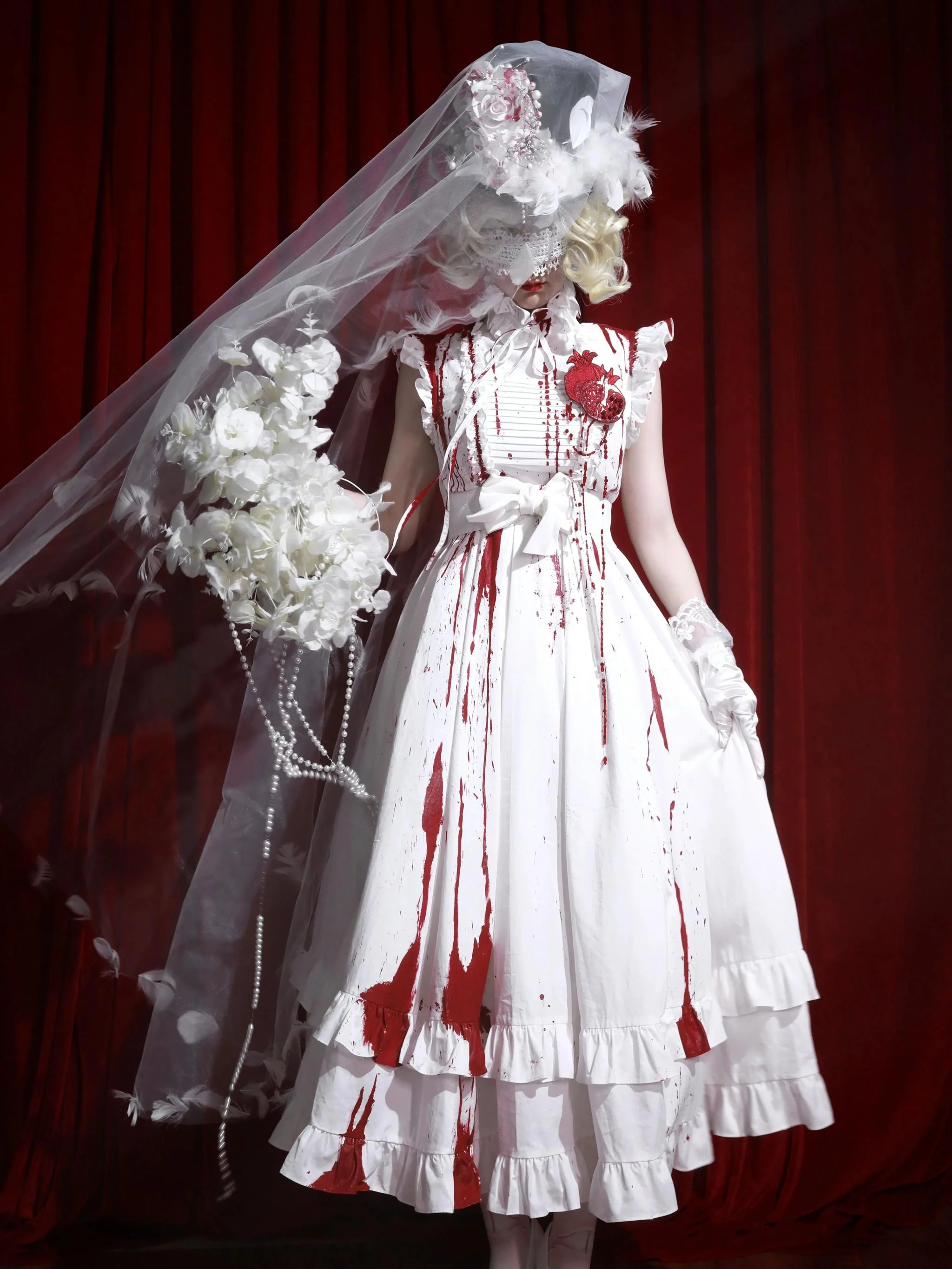 Flower Messenger - Dream & Slumber - Gothic Lolita Blood Print Dress, Detachable Sleeves