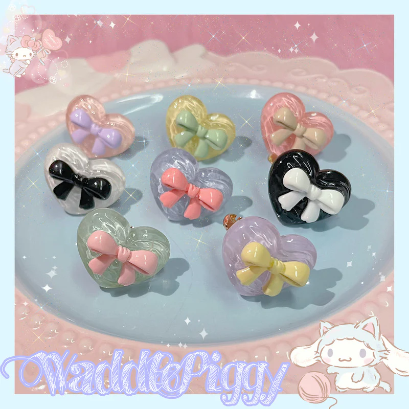 WaddlePiggy - Transparent Heart Bow Adjustable Handmade Lolita Ring