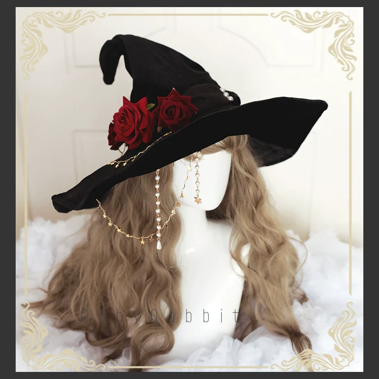 Ruby Rabbit - Gothic Lolita Witch Hat Velvet Halloween Hat Wide Brim
