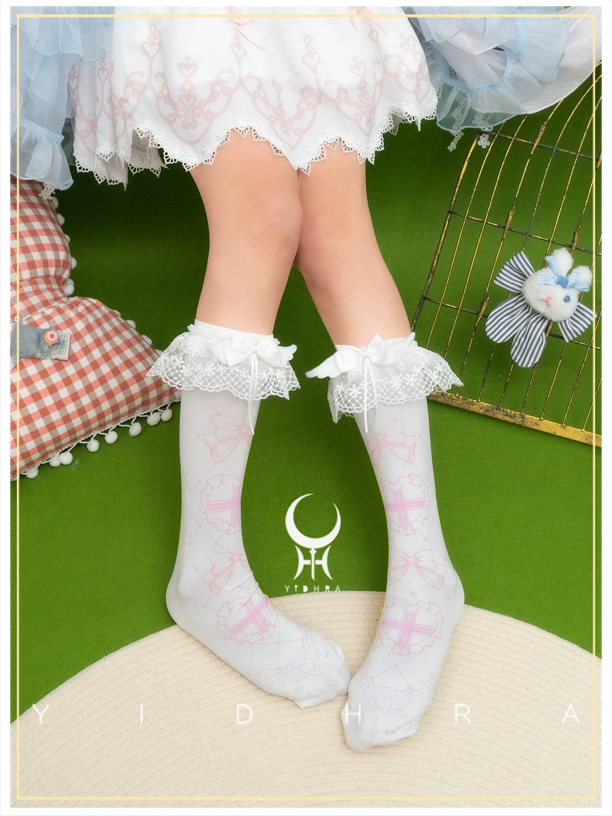 Yidhra - Printed Sweet Lolita Calf Socks, Detachable Calf Band