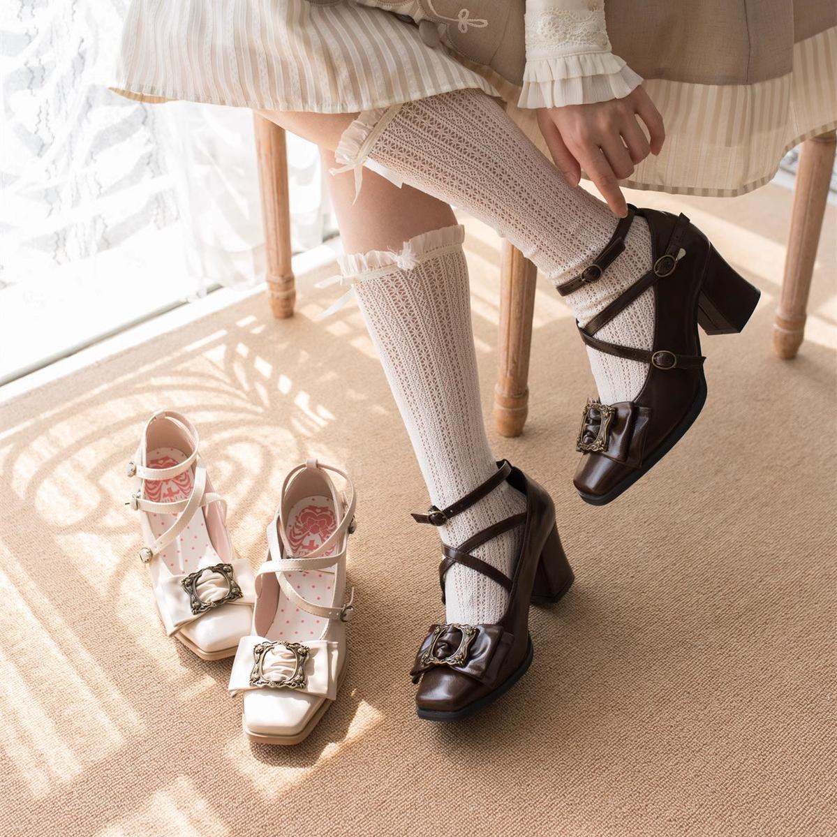MODO - Frame Cocoa - Elegant Mid-Heel Lolita Shoes With Square Toe