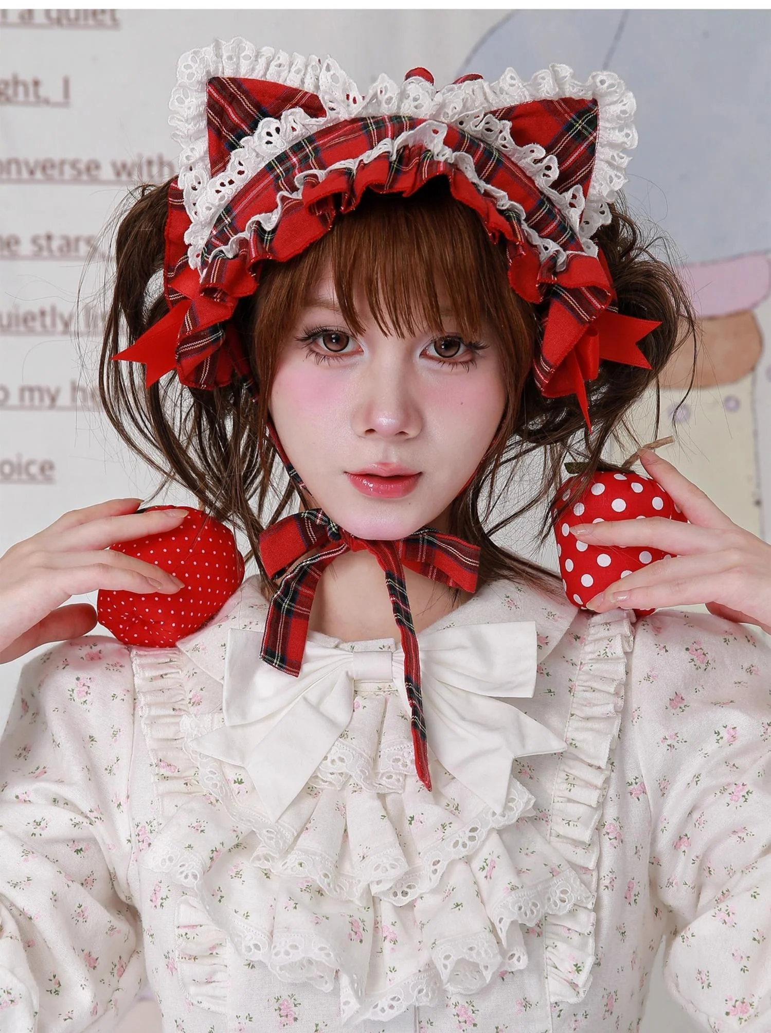 Soso Meme Club - Christmas Sweet Lolita Hairband, Red Plaid Cat Ear