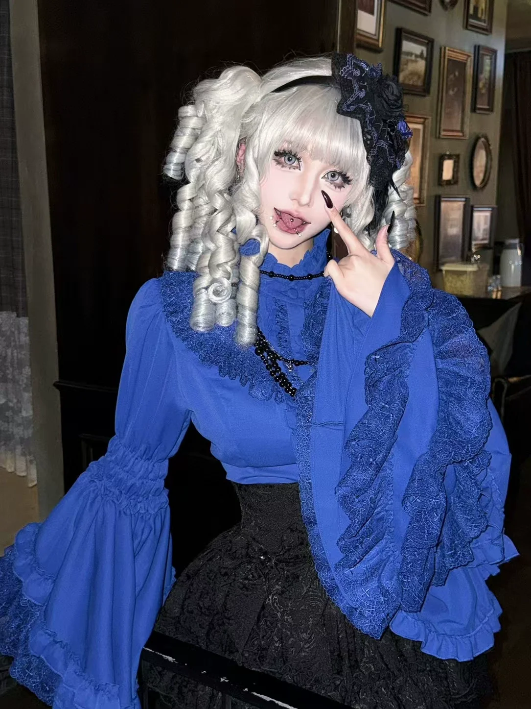 Twilight Zone - Gothic Lolita Blouse, Lace Hime-sleeve