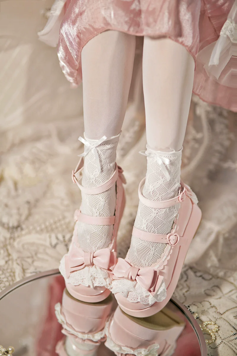 Jiujiu Lolita - Milky Puff - Sweet Lolita Heels Shoes, Round Toe With Petite Wedge