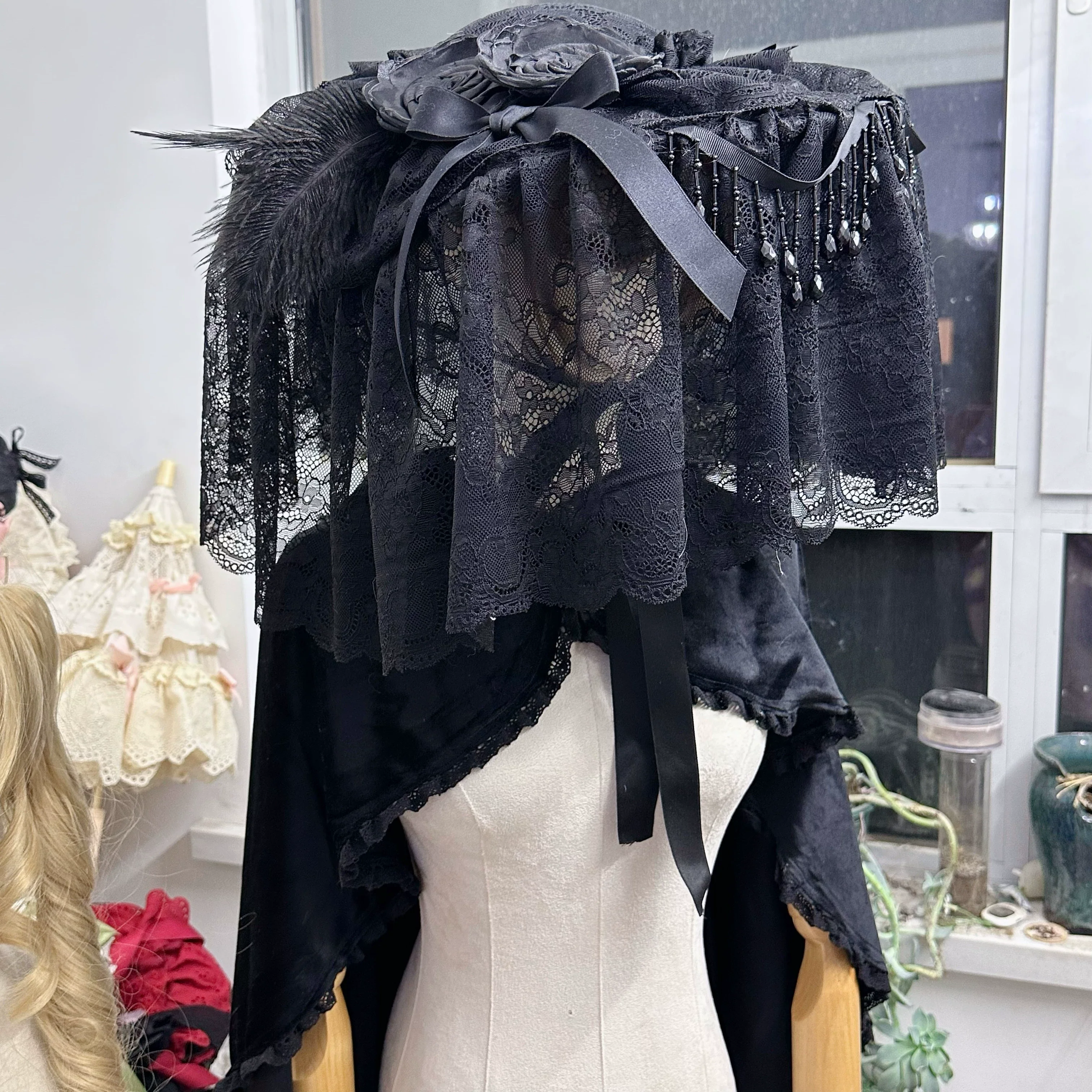 Chestnut Lolita - Gothic Lolita Hat Widow Hat Black Headdress