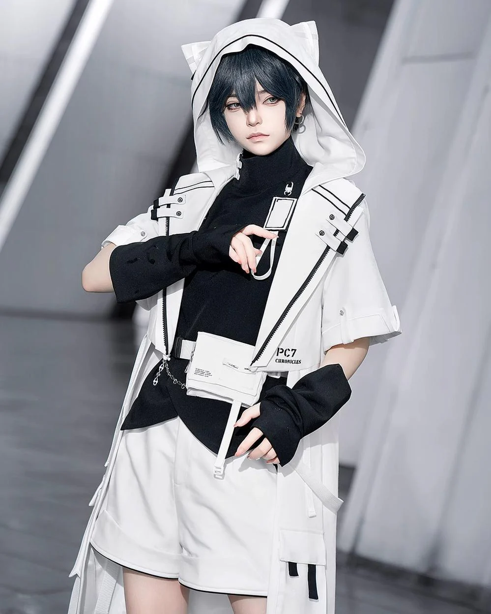 Princess Chronicles - White Cat - Futuristic Style Cool Lolita Pants Suit With Cat Ear Coat