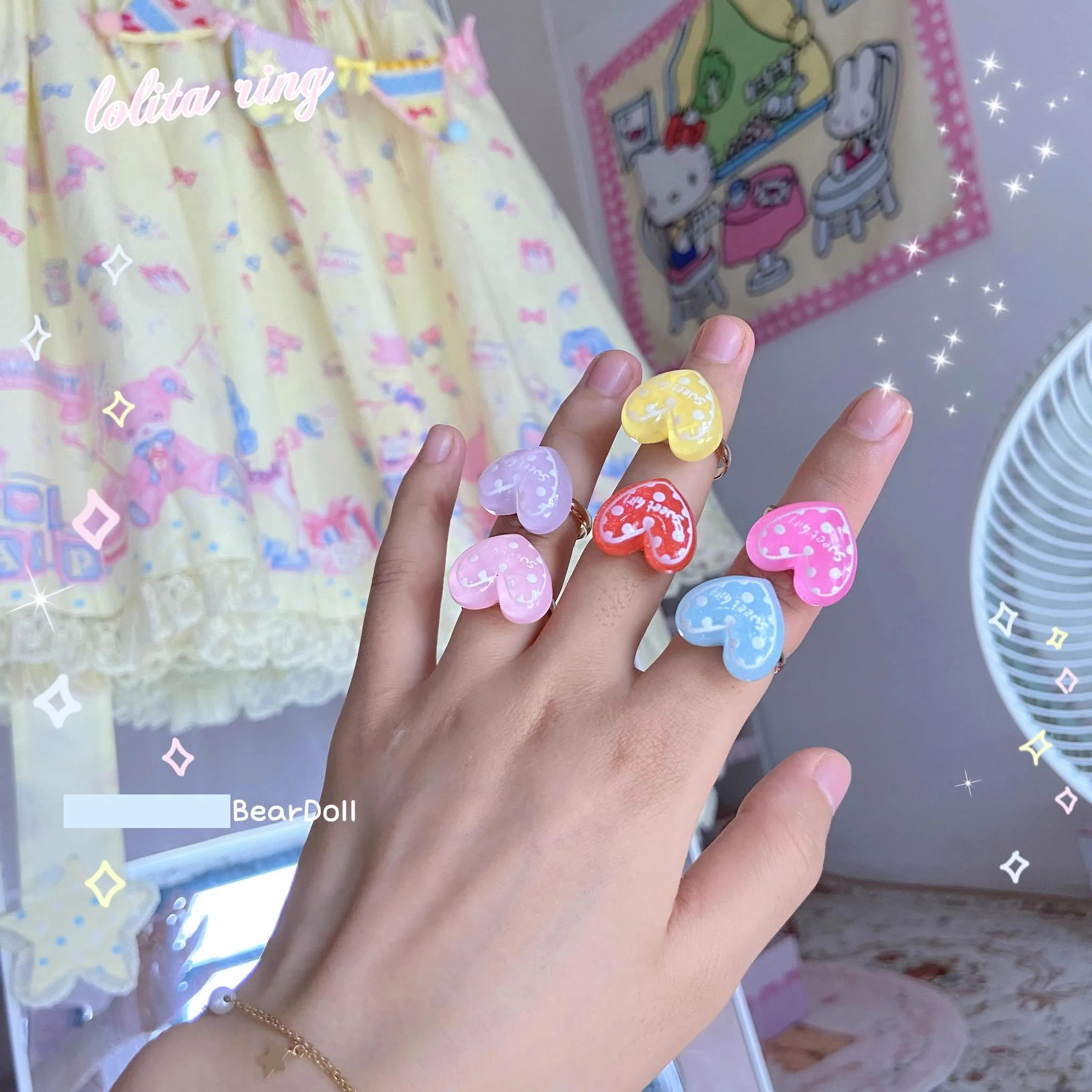Bear Doll - Kawaii Lolita Ring Adjustable Shell Heart Shape Accessories