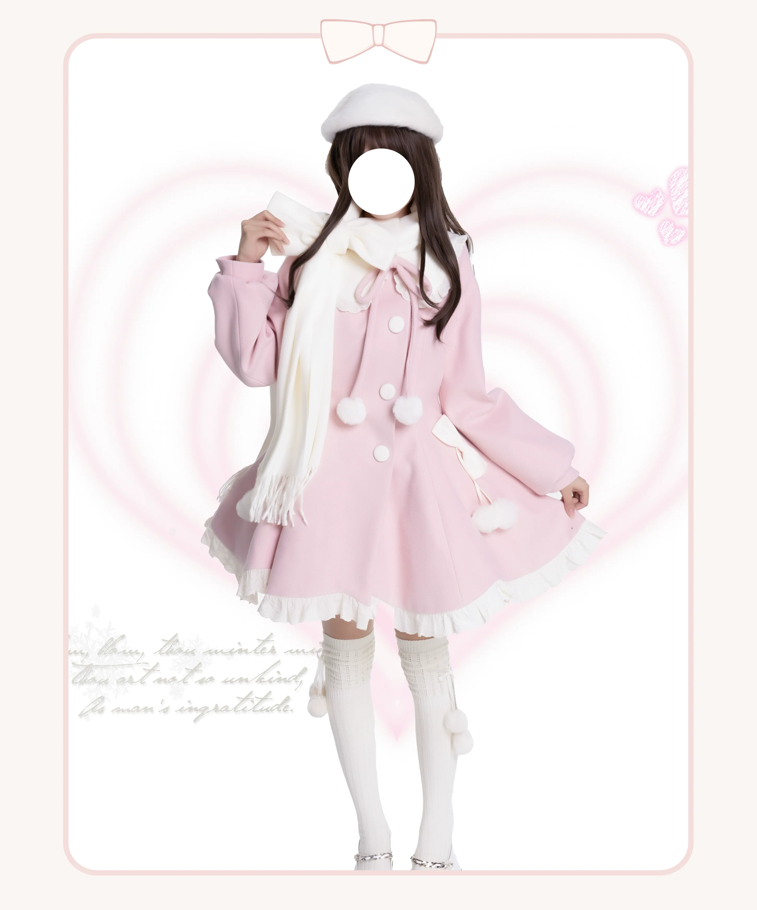 Platycodon House - Winter Love Song - Winter Sweet Lolita Coat Korean Style Overcoat Bow Scarf