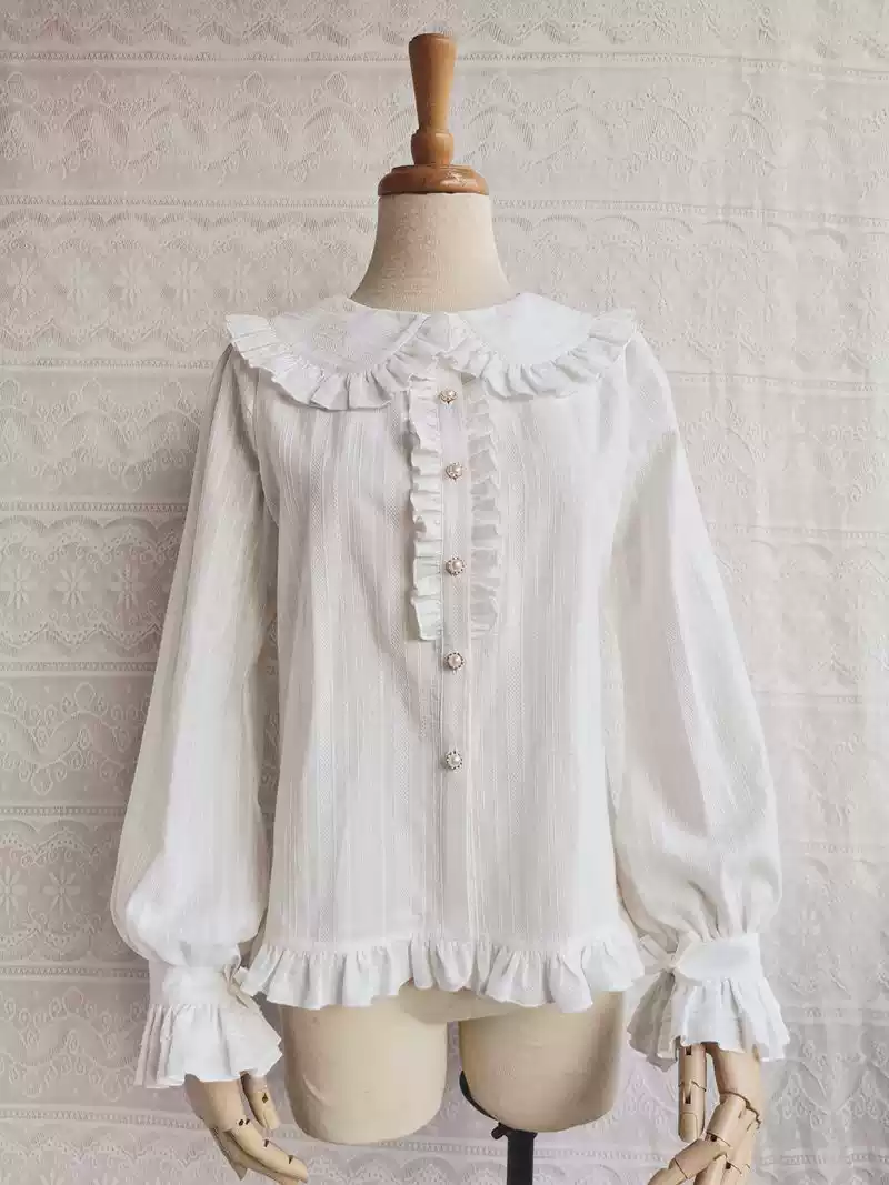 Yilia - Cotton Sweet Lolita Blouse, Flounce Ruffles