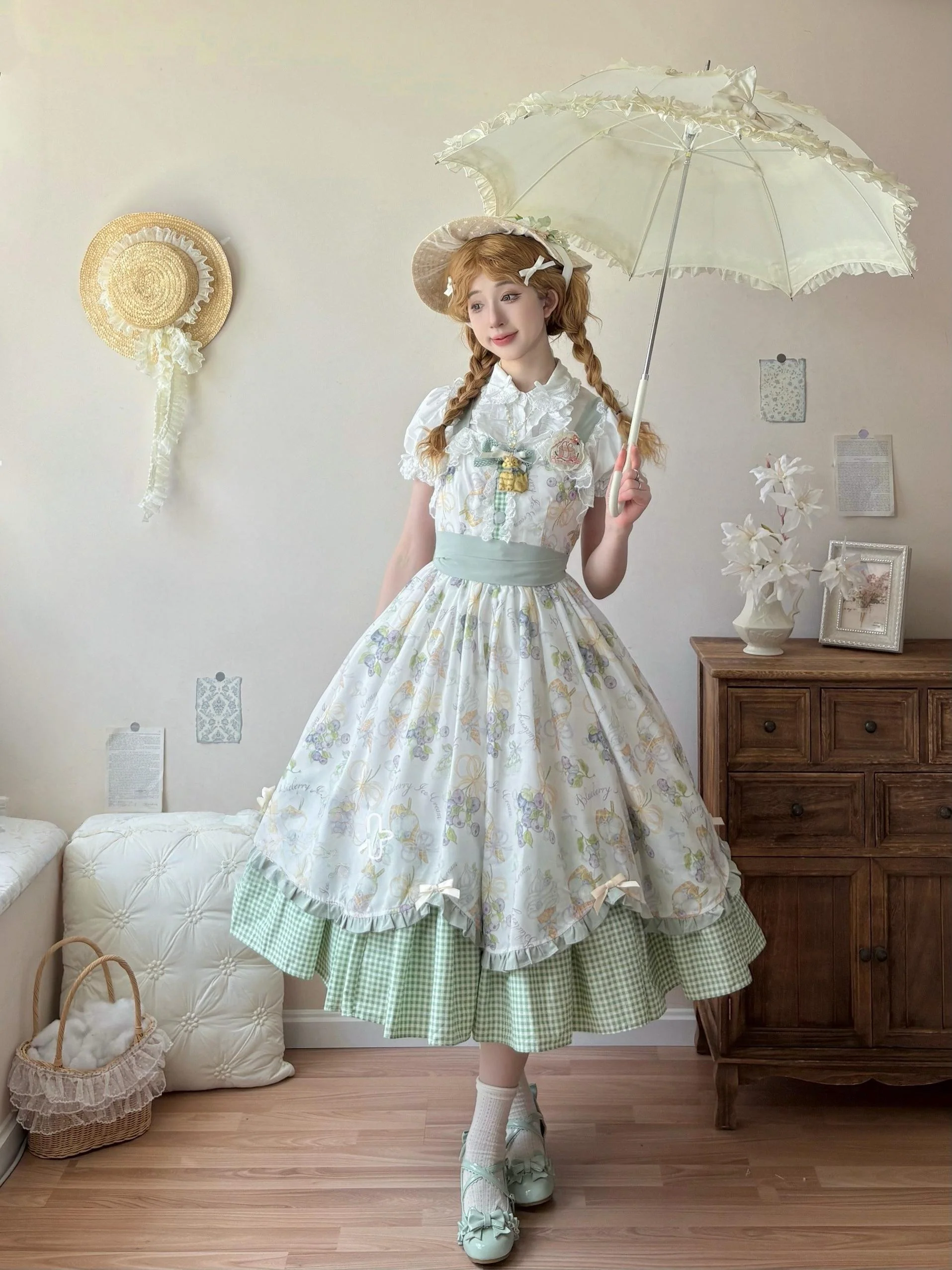 Qianmu - Blueberry Summer - Classic Lolita JSK Dress with Large Hem and Cotton Lining