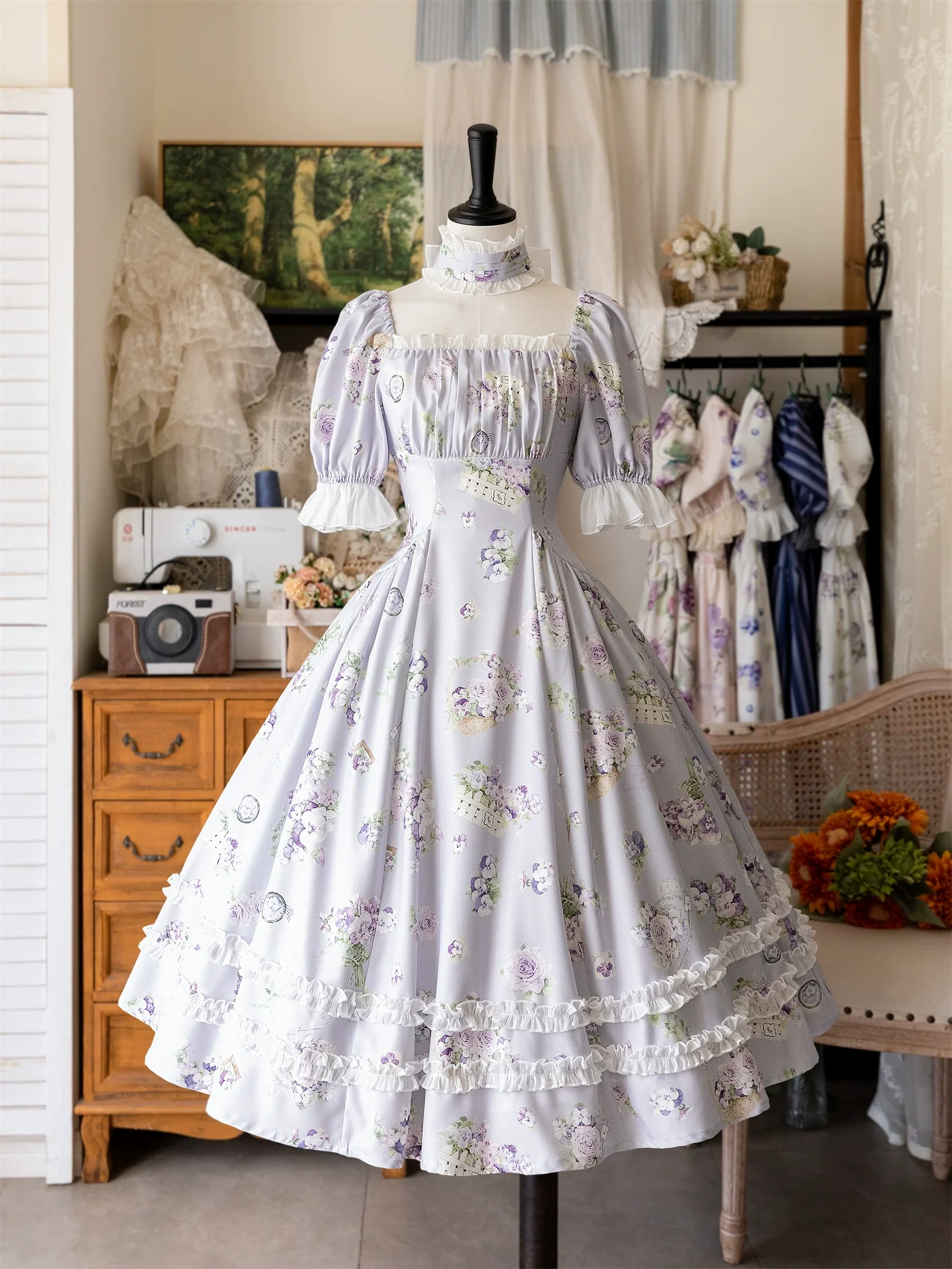 Forest Wardrobe - Forest Basket - Classic Lolita OP Dress Floral Print