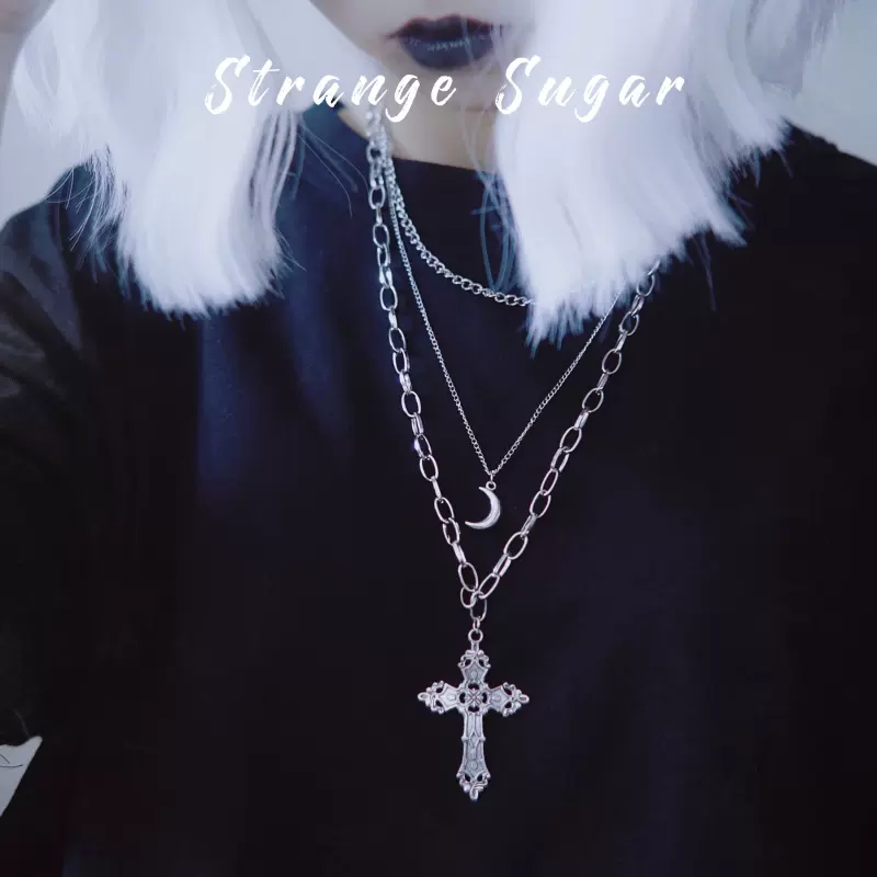 Strange Sugar - Gothic Lolita Necklace Triple Layer Metal Cross Sweater Chain