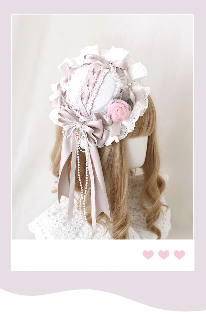 Xiaogui - Four Seasons Floral - Sweet Lolita Headdress Bow Lace KC Top Hat