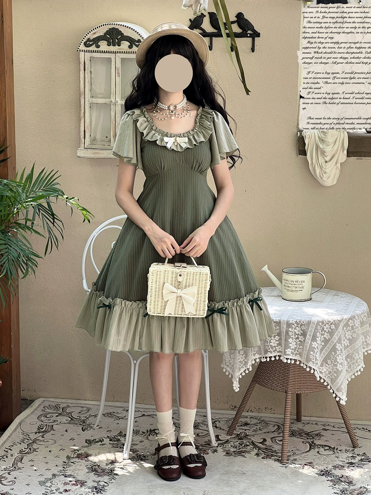 EESSILY - Cotton Plus Size Lolita OP Dress With Pockets & Detachable Bra Pads