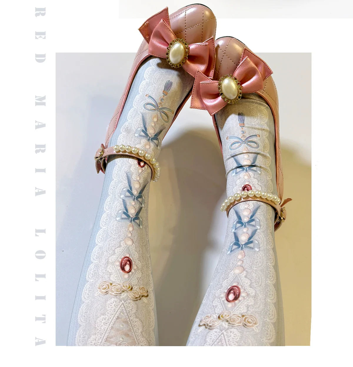 Red Maria - Classic Lolita Tights Baroque Pearl Printed Lolita Pantyhose