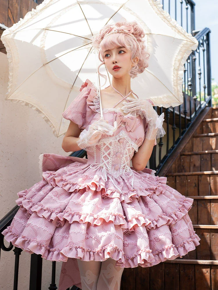 OCELOT - Puff Rose - Sweet Lolita OP Princess Bow Trailing Lolita Dress