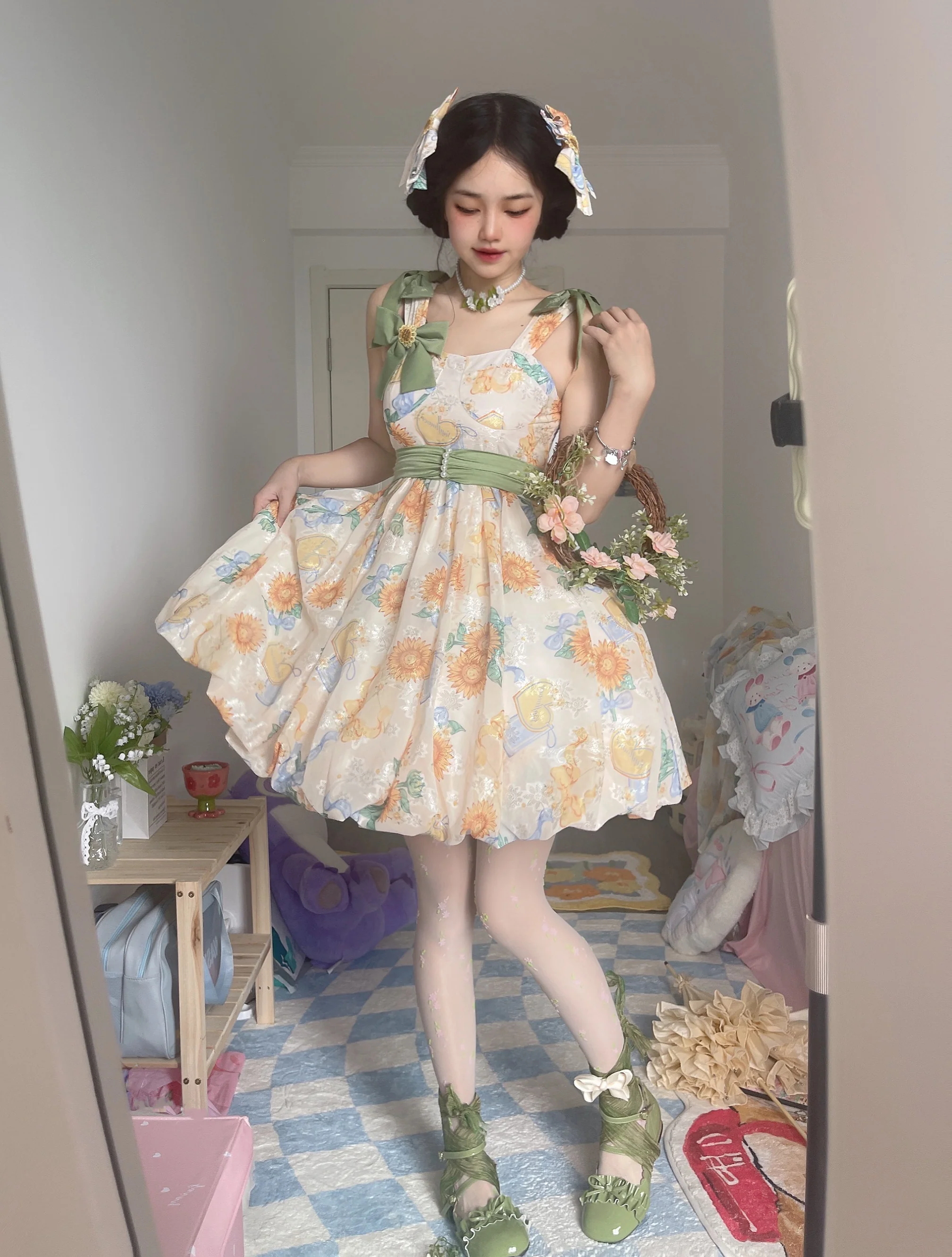 Akiyama Future Studio - Sunflower Print Lolita JSK Dress in Breathable Light Fabric