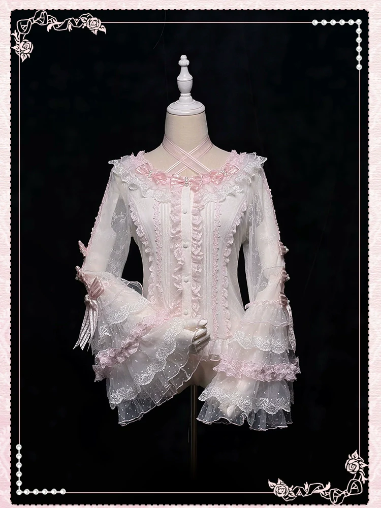 Shuang Sheng Xiao Xiong - Heart of Love - Lace Sweet Lolita Shirt, Hime-Sleeves