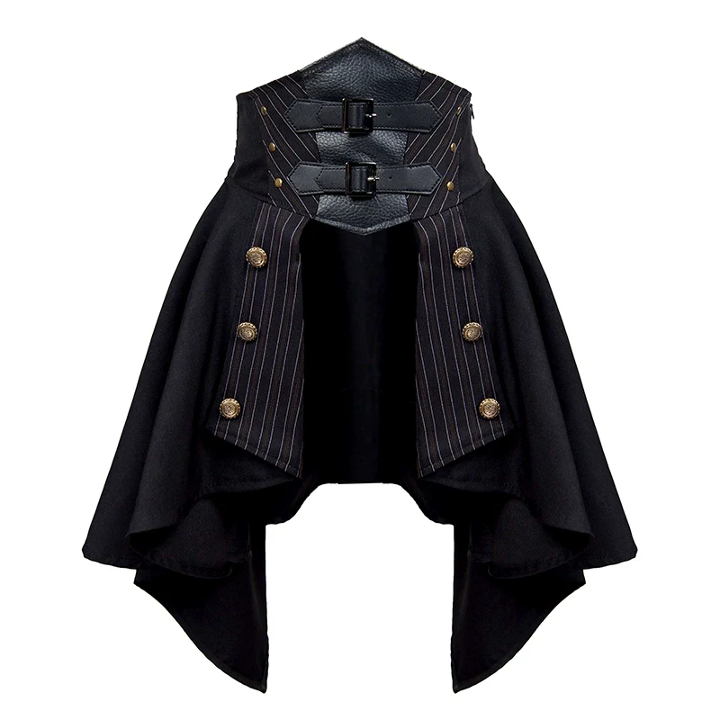 Mr. Yi's Steam Continent - Gothic Lolita Skirt Black High-Waisted Leather Waistband Skirt